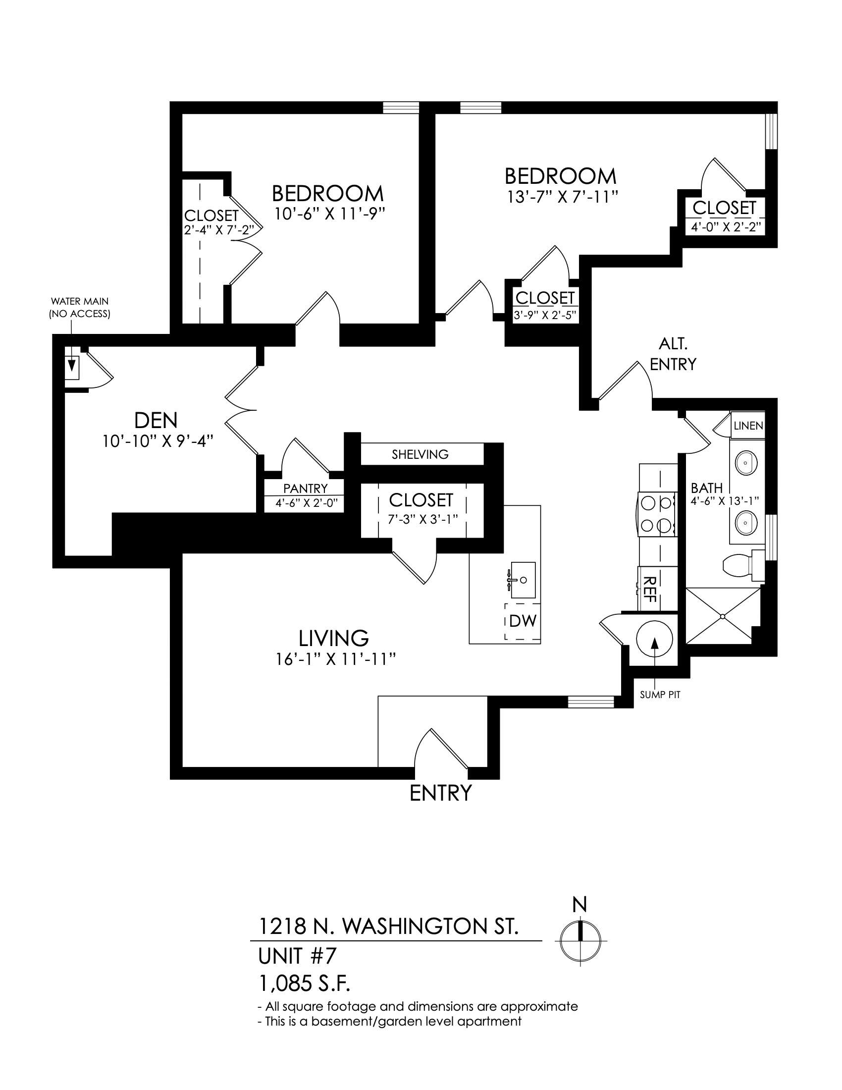 Floor plan for 2 beds, 1 bath